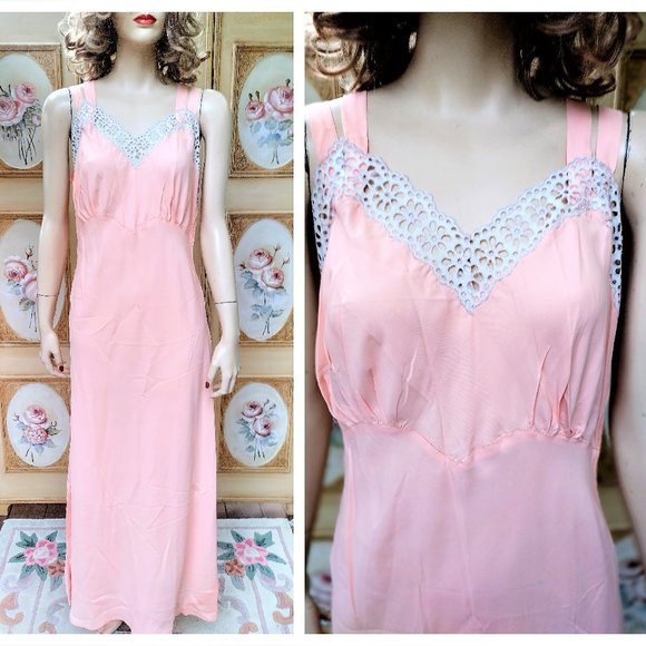Vintage 1940's Biased Silky Nightgown - 40s Biased Gown Nightgown - 30s 40s - Picture 1 of 5
